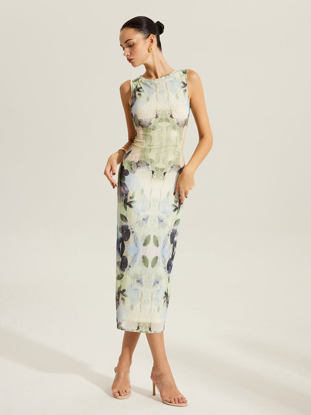 Blumenkleid Aus Mesh Ohne Ärmel Mit Blumenmuster