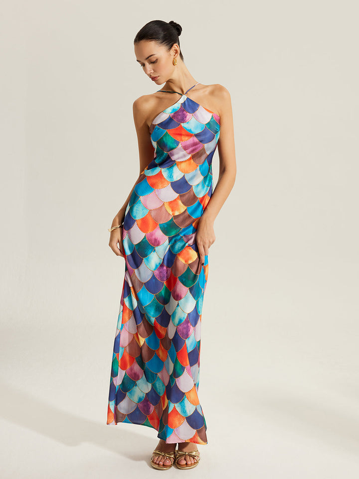 Buntes Schuppenmuster Neckholder-Kleid