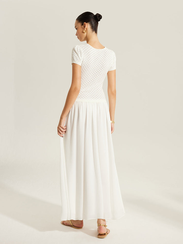 Sheer-Panel Button-Front Strickkleid