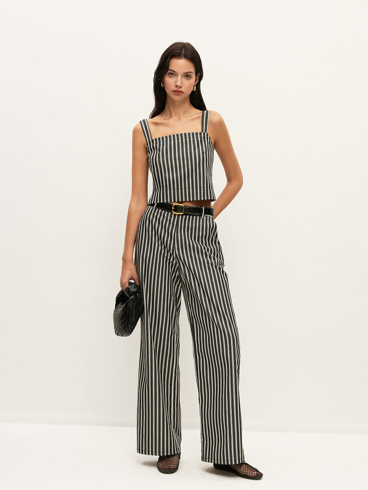 Mid-Waist Gestreifte Hose mit Taschen Ohne Gürtel