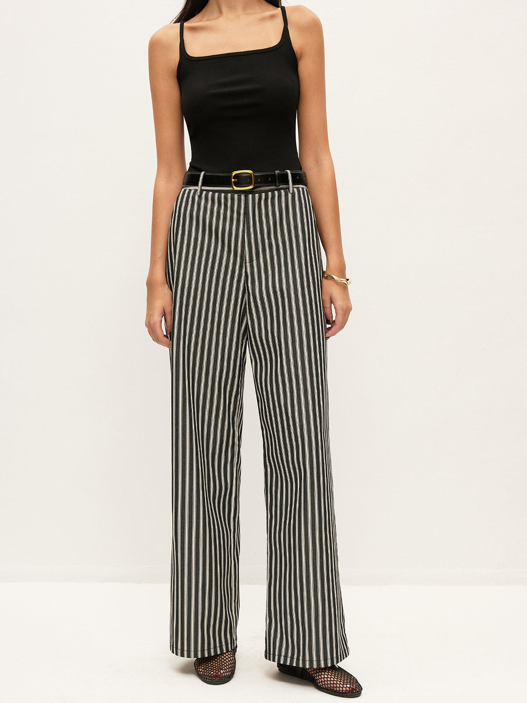 Mid-Waist Gestreifte Hose mit Taschen Ohne Gürtel