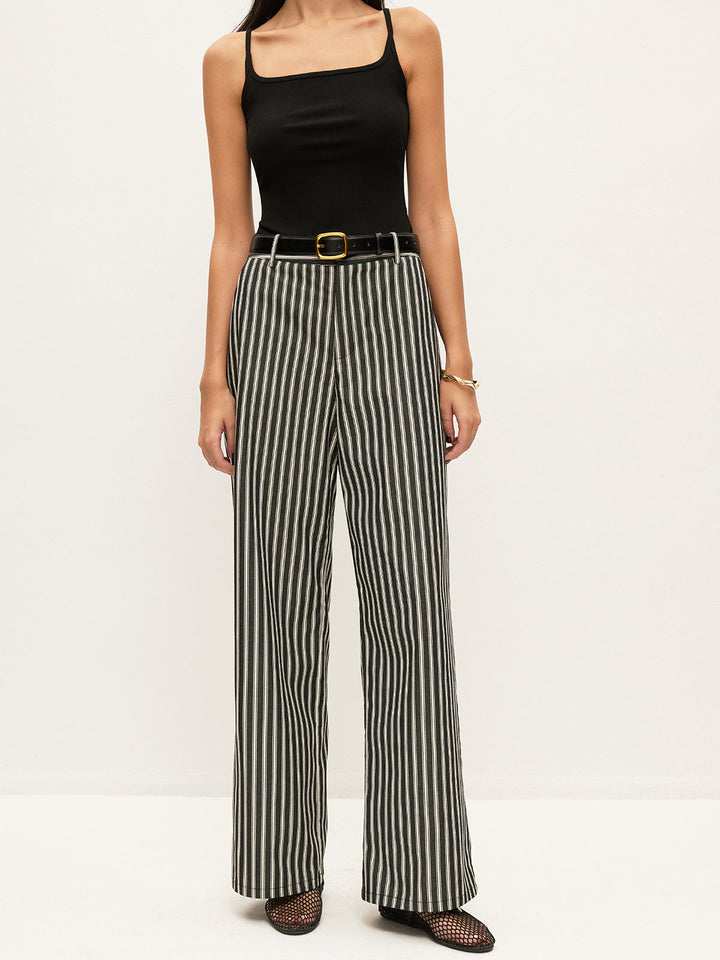 Mid-Waist Gestreifte Hose mit Taschen Ohne Gürtel