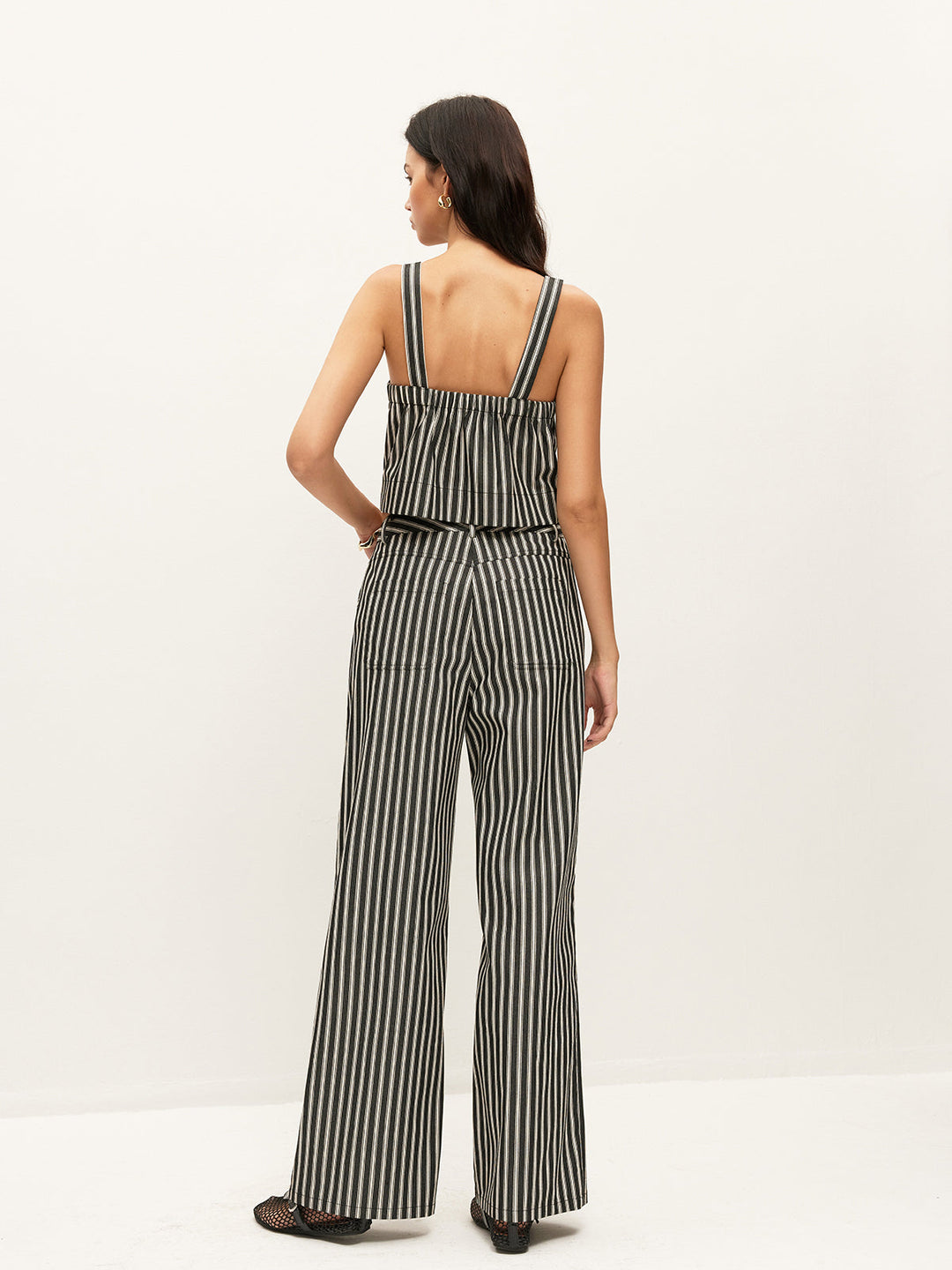 Mid-Waist Gestreifte Hose mit Taschen Ohne Gürtel