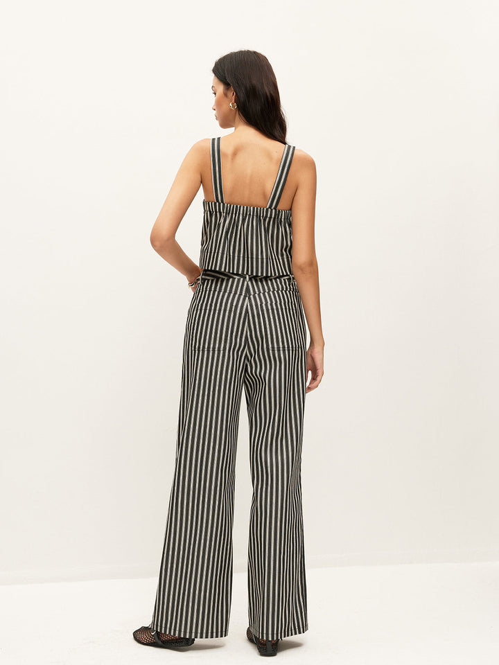 Mid-Waist Gestreifte Hose mit Taschen Ohne Gürtel