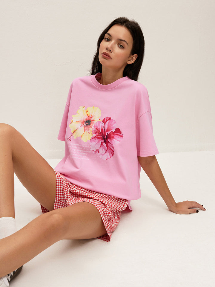 Baumwoll-T-Shirt mit Blumendruck und Oversized-Schnitt