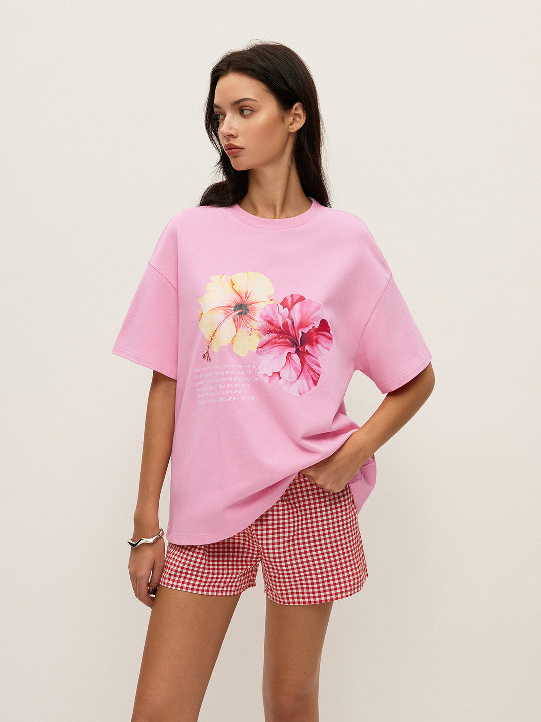 Baumwoll-T-Shirt mit Blumendruck und Oversized-Schnitt