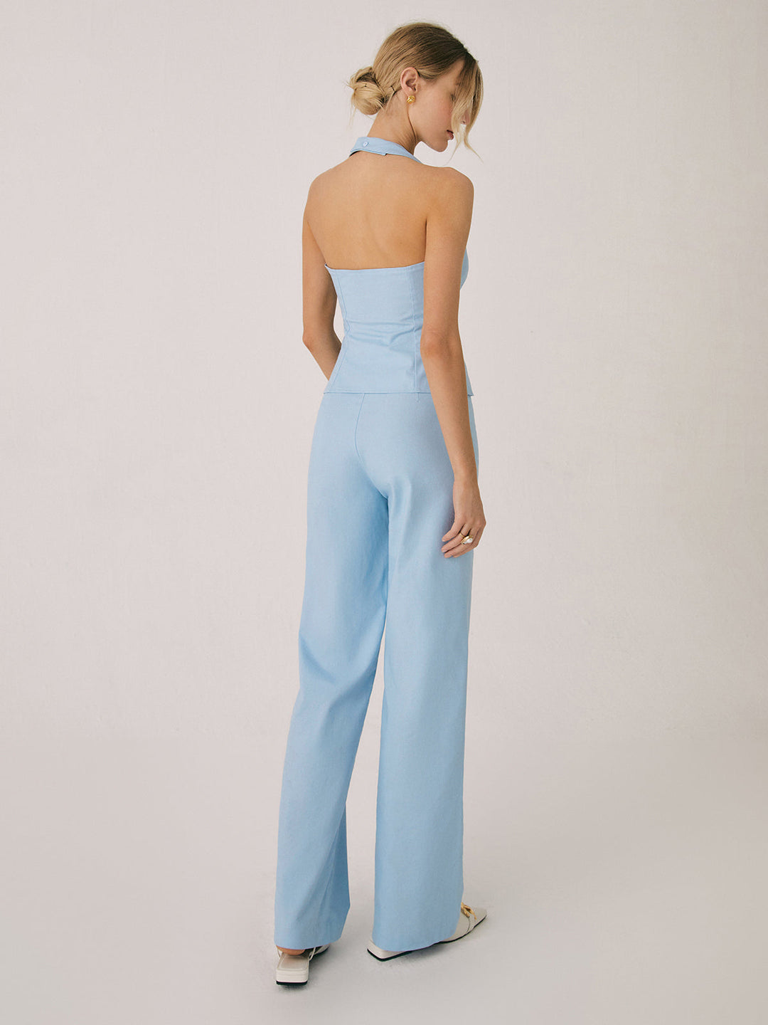 Baumwoll- und Leinenweste mit Hose mit geradem Bein