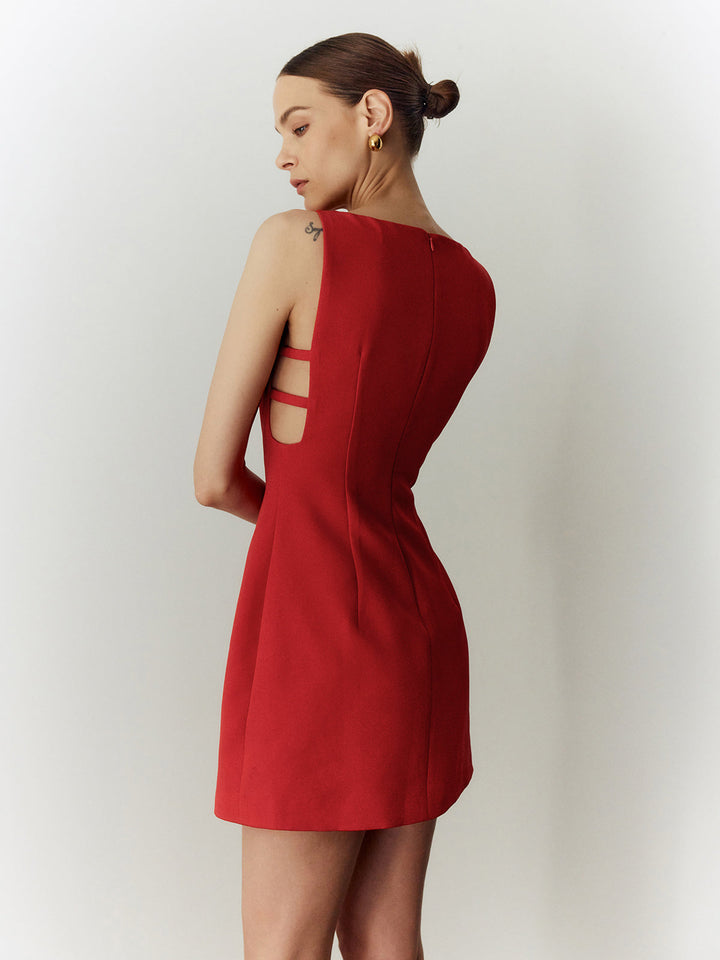 Ärmelloses Kleid mit Ausschnitt und Print
