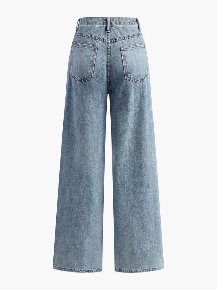 Asymmetrische Jeans mit weitem Bein und Taille