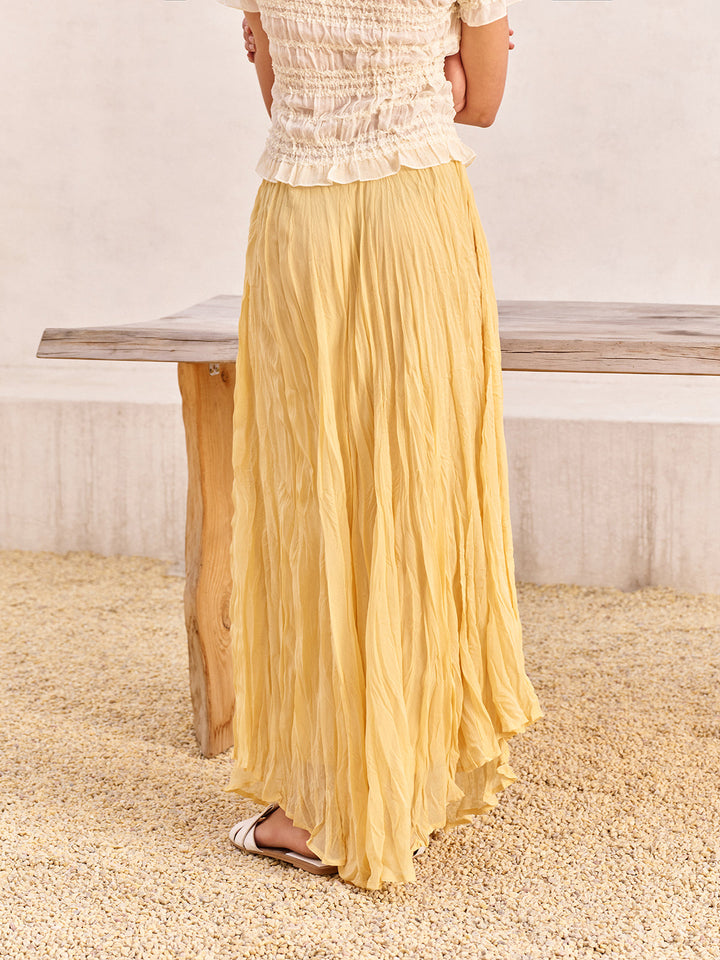 High-Waist Asymmetric Hem Crinkled Skirt