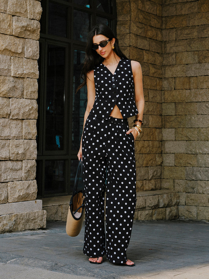 Baumwoll-Polka-Dot-Weste mit Hose