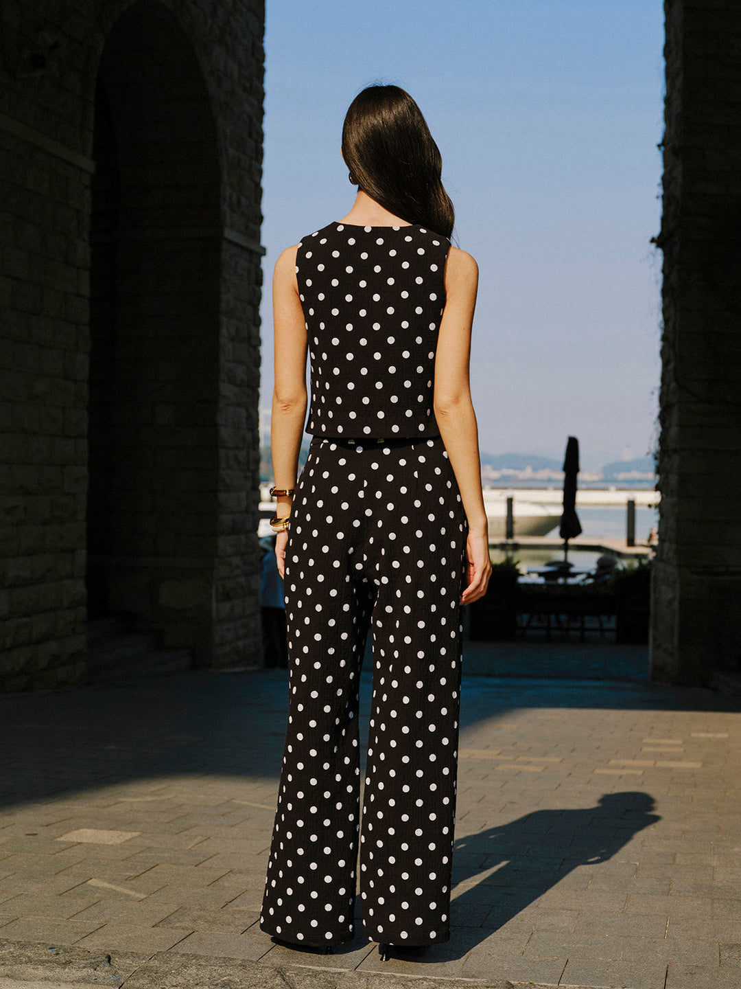Baumwoll-Polka-Dot-Weste mit Hose