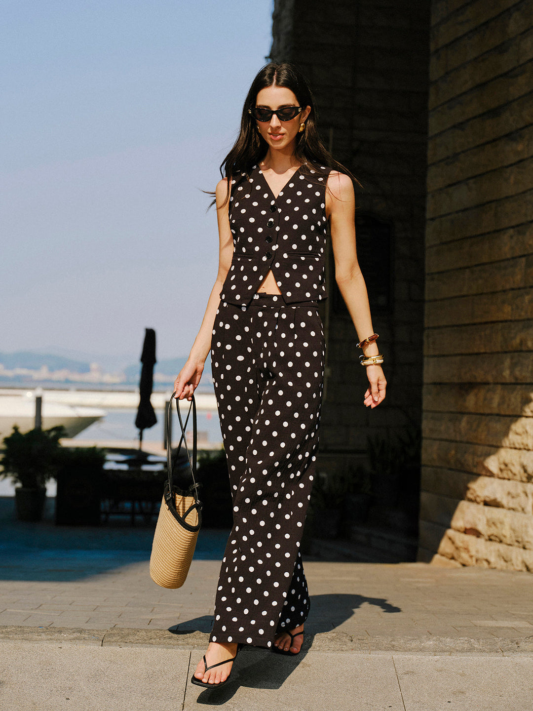 Baumwoll-Polka-Dot-Weste mit Hose