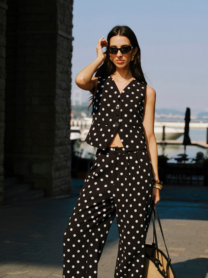 Baumwoll-Polka-Dot-Weste mit Hose