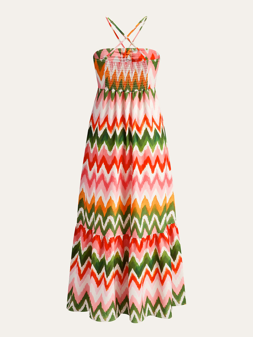 Zickzack-Print-Rüschen-Halter-Kleid