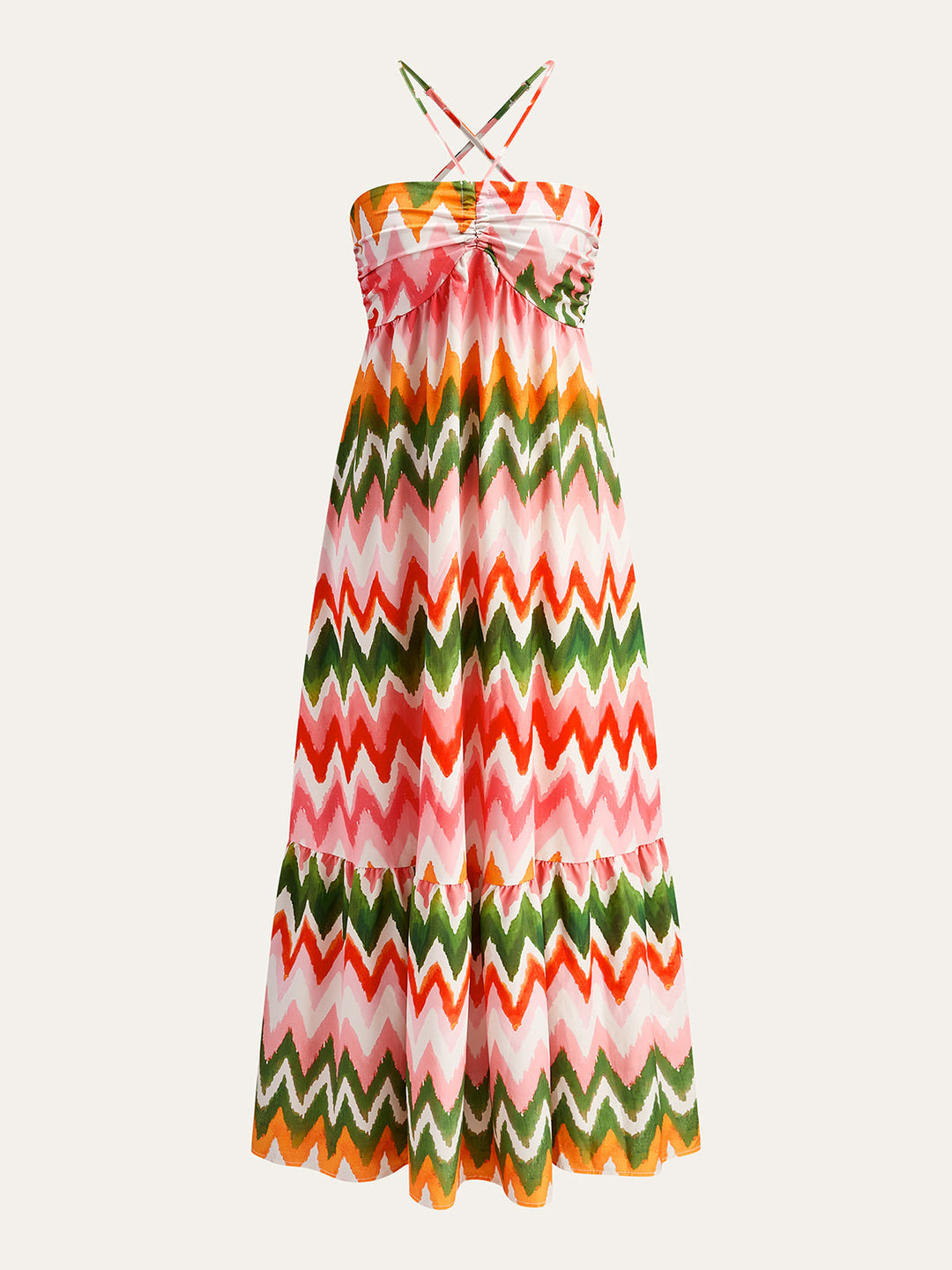 Zickzack-Print-Rüschen-Halter-Kleid