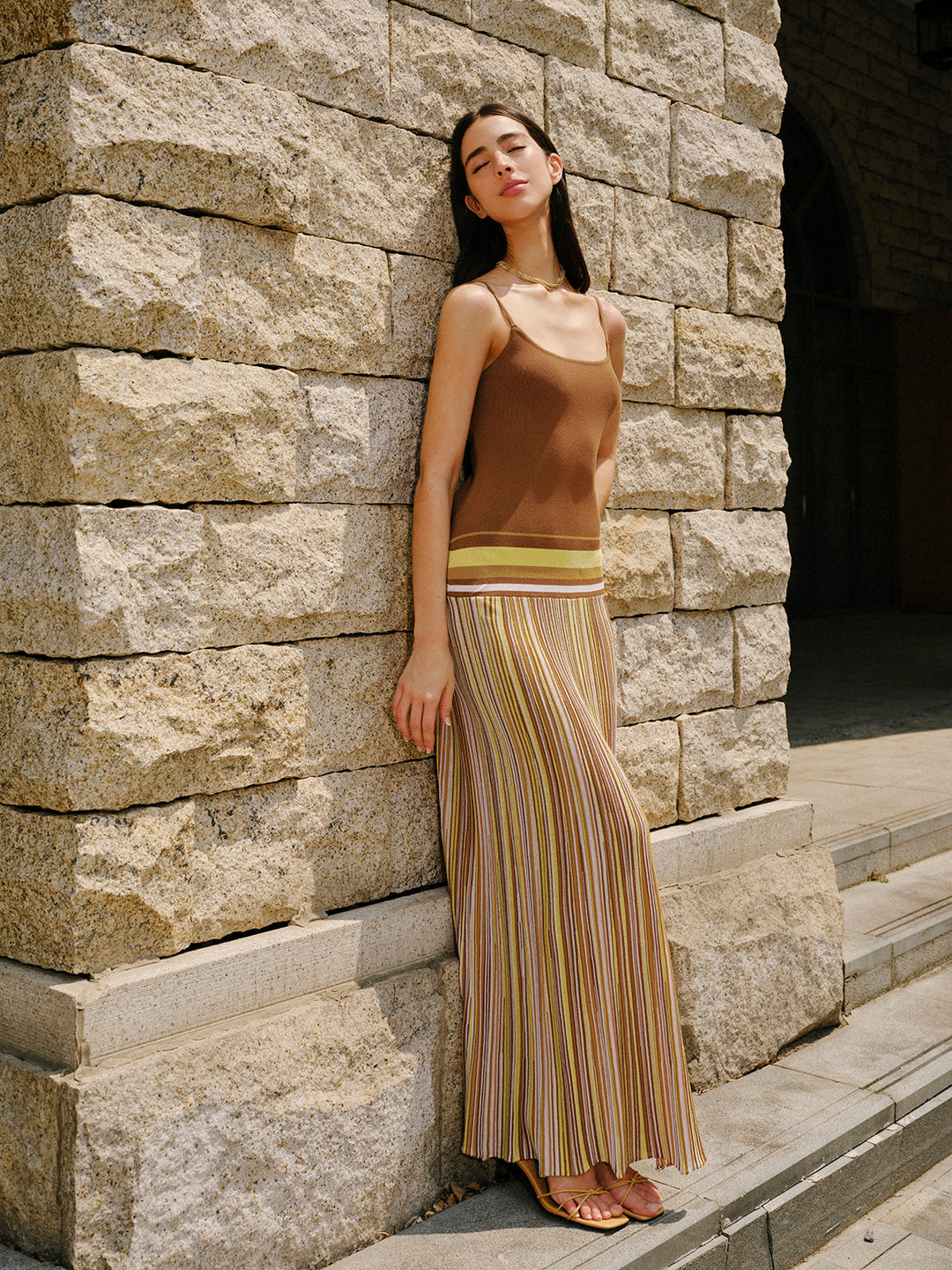 Gestreiftes Strick-Cami-Kleid