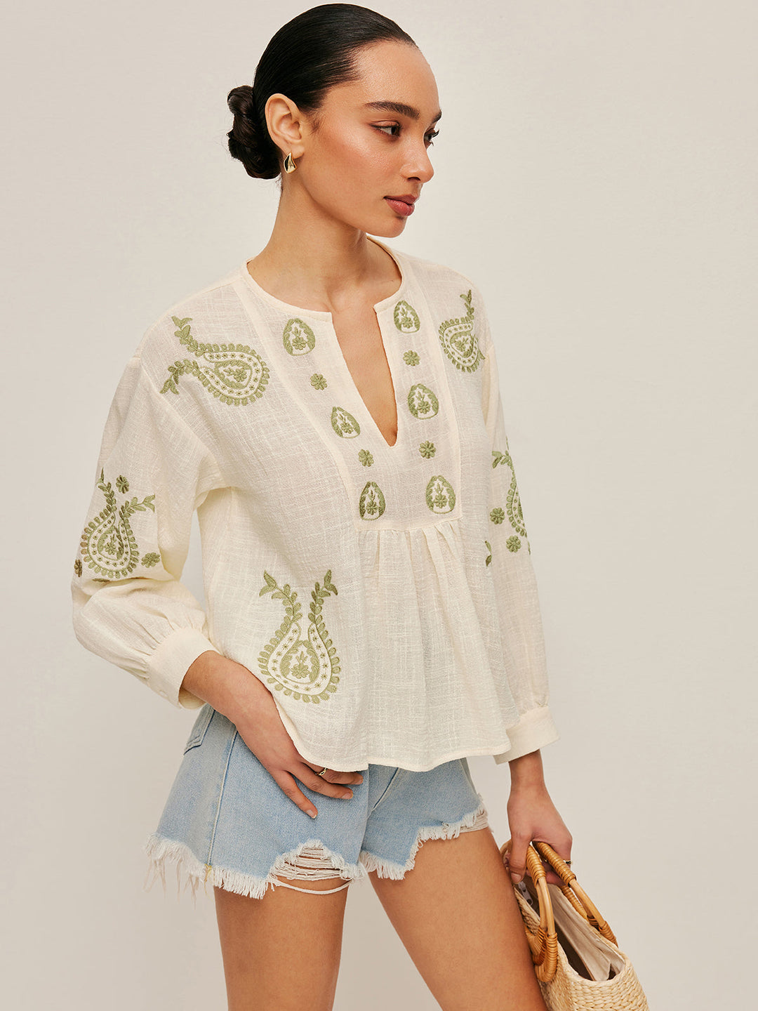 Boho-Stickerei Bluse
