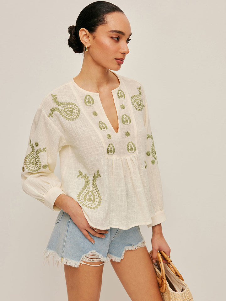 Boho-Stickerei Bluse