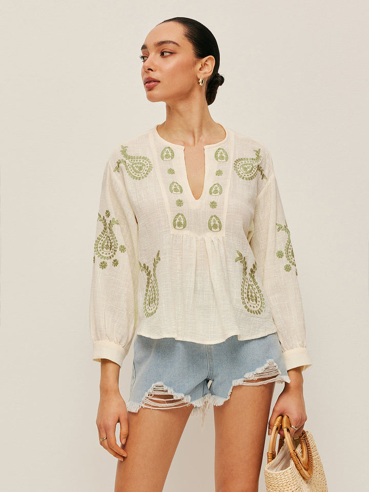 Boho-Stickerei Bluse