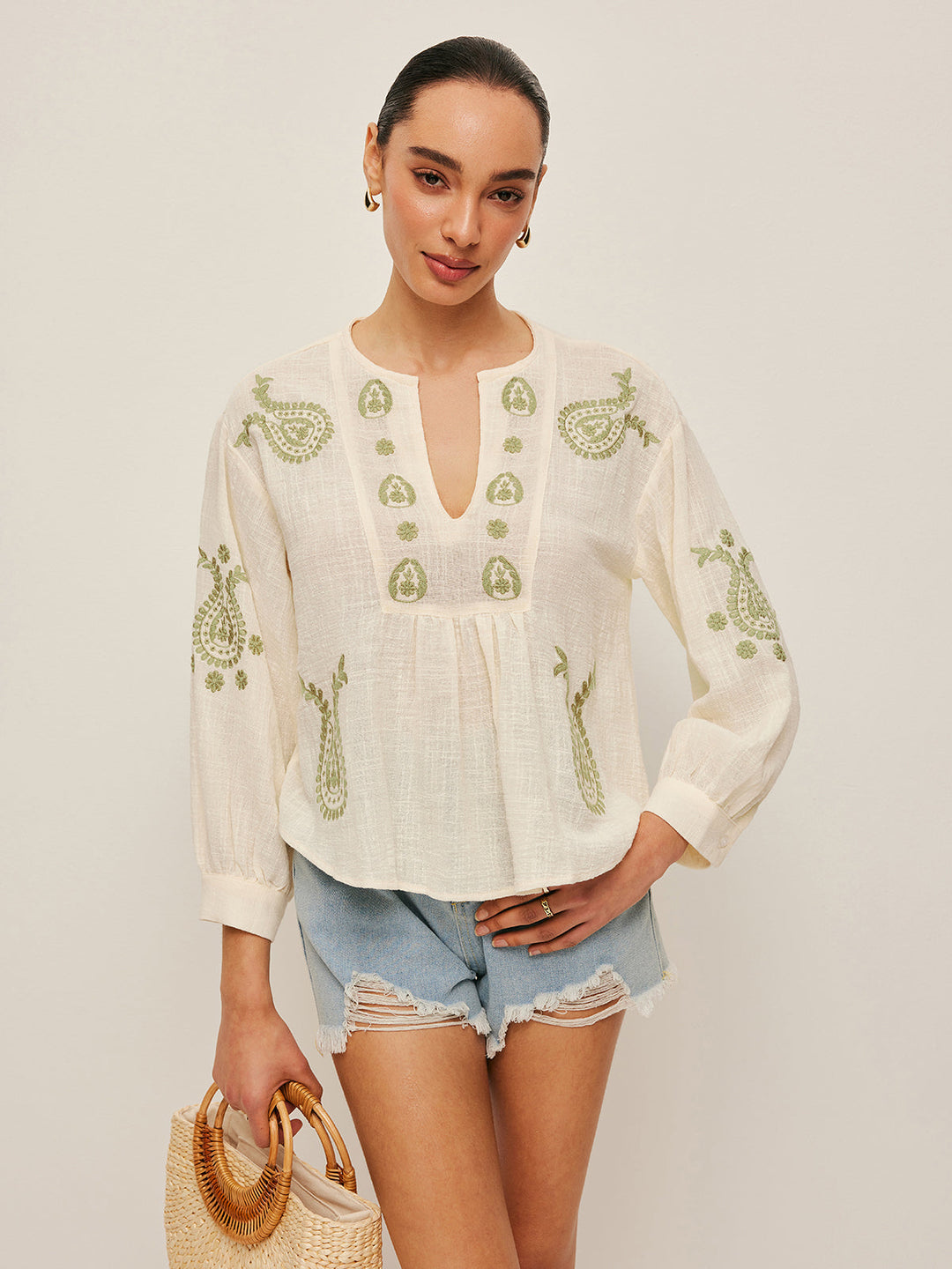 Boho-Stickerei Bluse