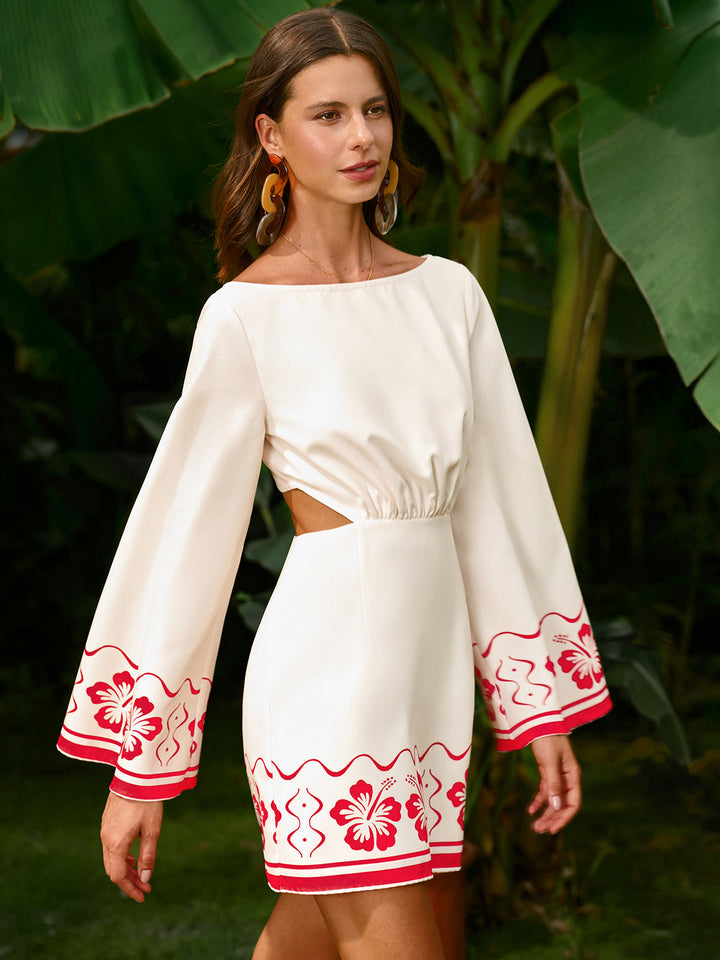Florales Kleid mit Rückenausschnitt und Stickerei