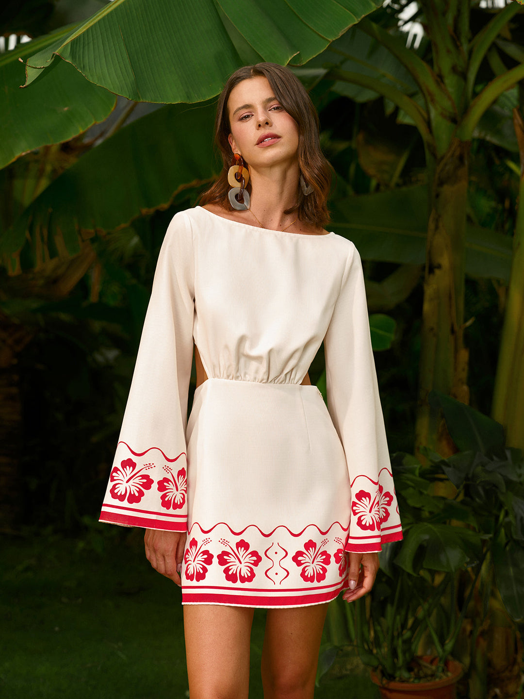 Florales Kleid mit Rückenausschnitt und Stickerei
