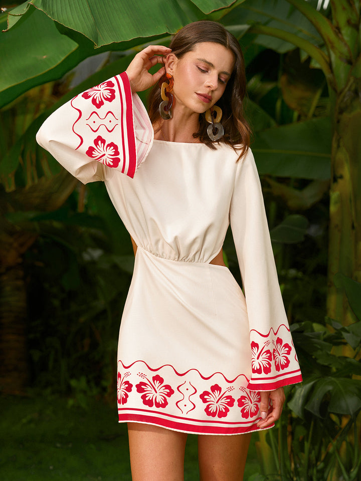 Florales Kleid mit Rückenausschnitt und Stickerei