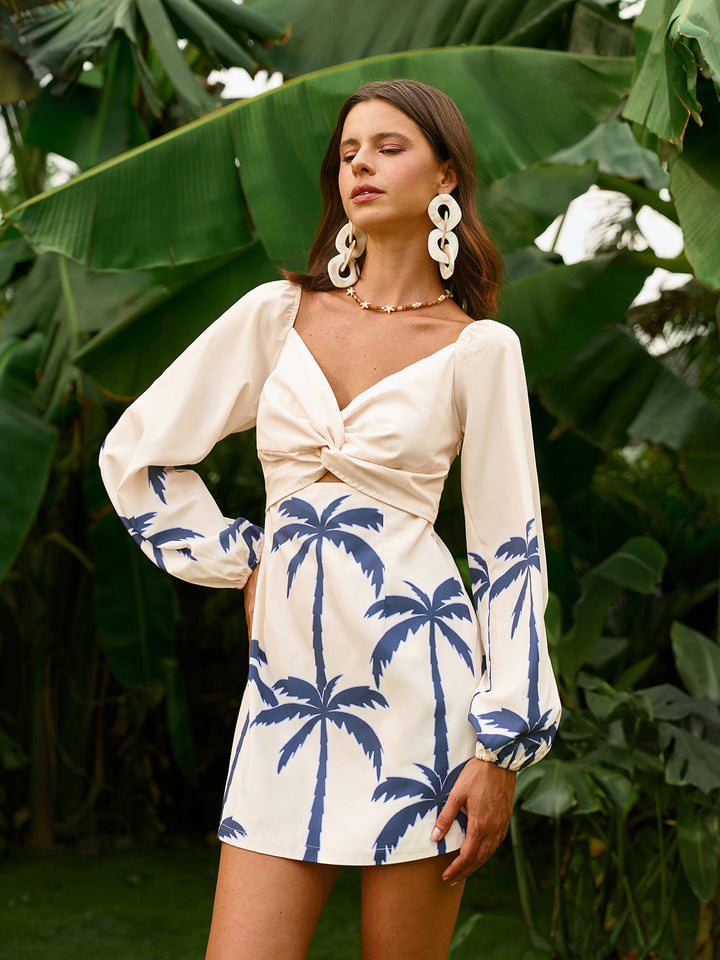 Langarm Kleid mit Twist-Front und Print