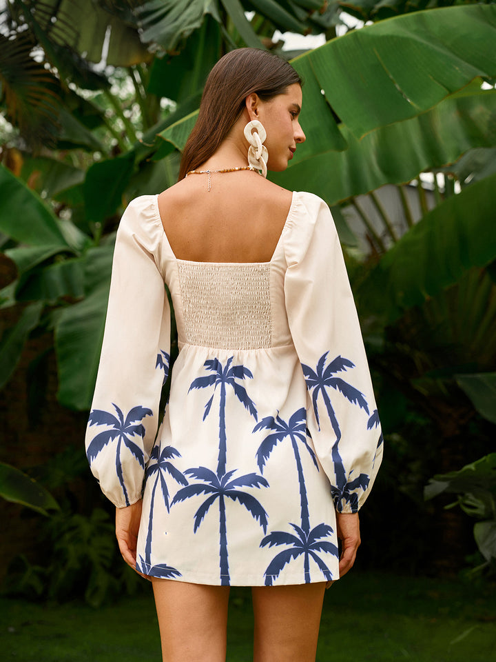 Langarm Kleid mit Twist-Front und Print