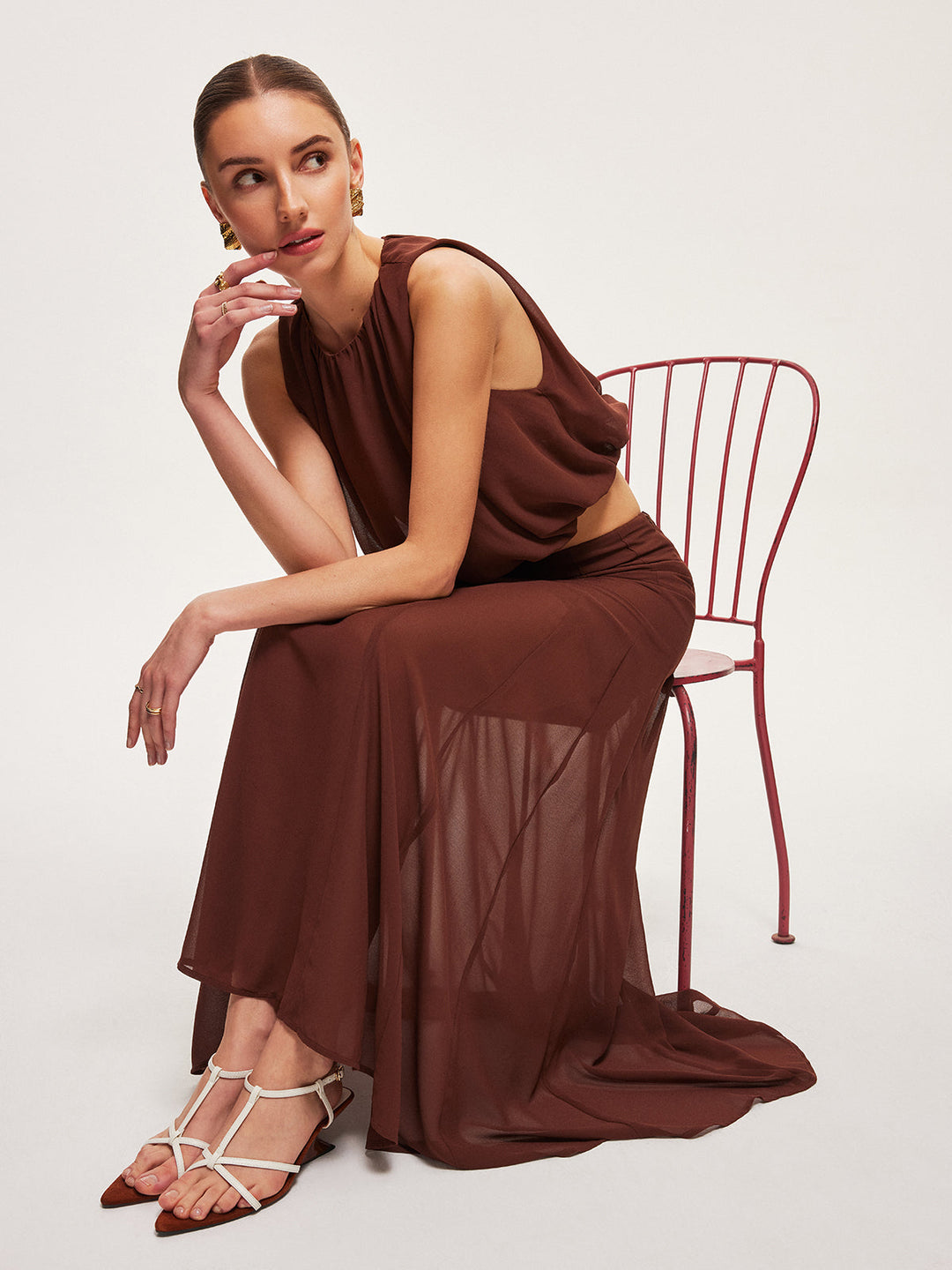 Chiffon ärmelloses Crop Top