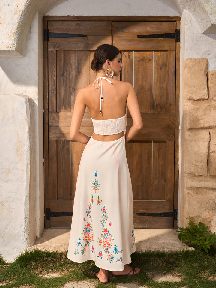 Geblümtes rückenfreies Neckholder-Kleid