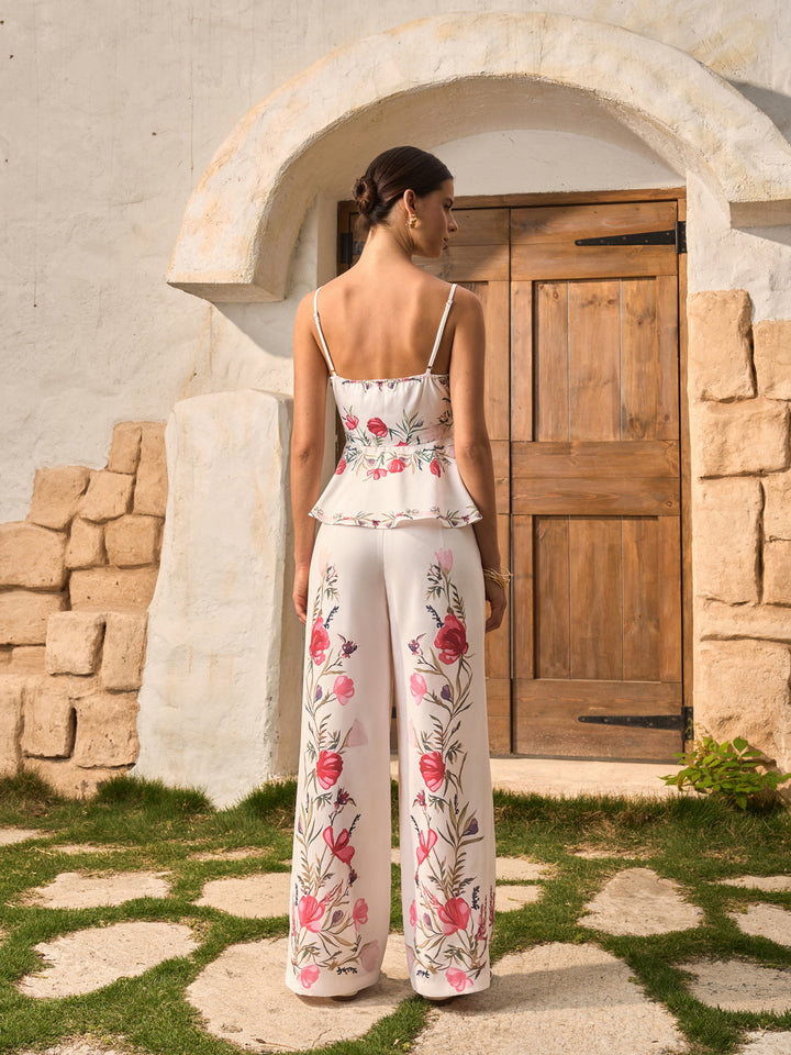 Floral Peplum Top Mit Hosen Set
