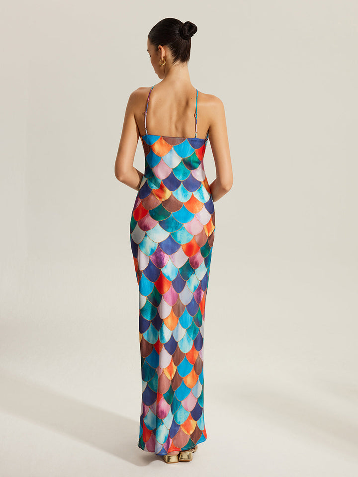 Buntes Schuppenmuster Neckholder-Kleid