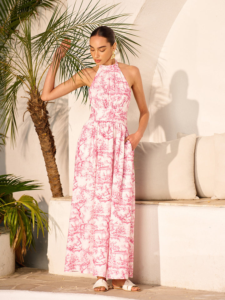 Kleider mit Taschen, ärmellos und rückenfreiem Design mit Print