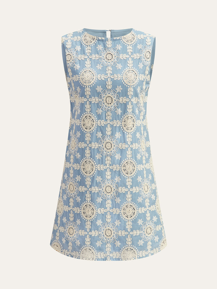 Ärmelloses Kleid aus bestickter Baumwolle