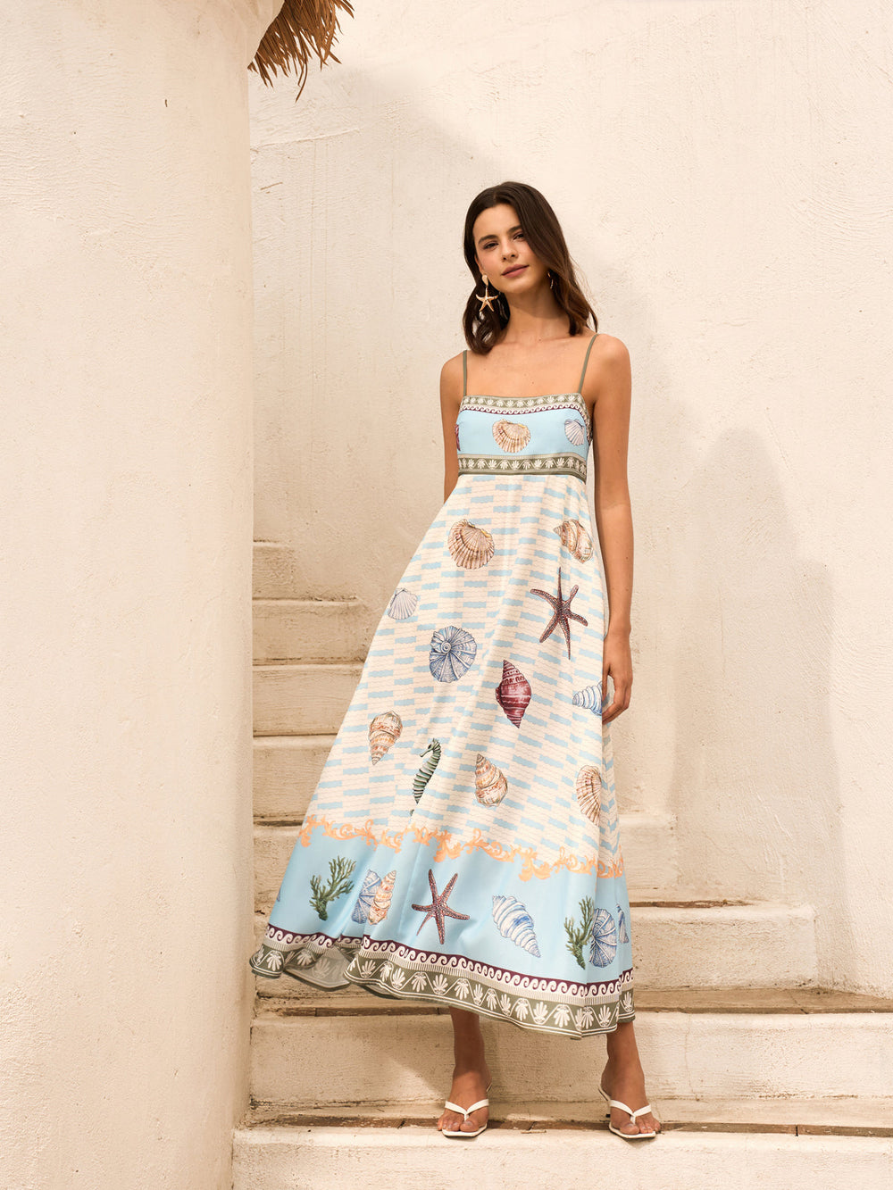 Seashell Print Cami Kleid mit Taschen