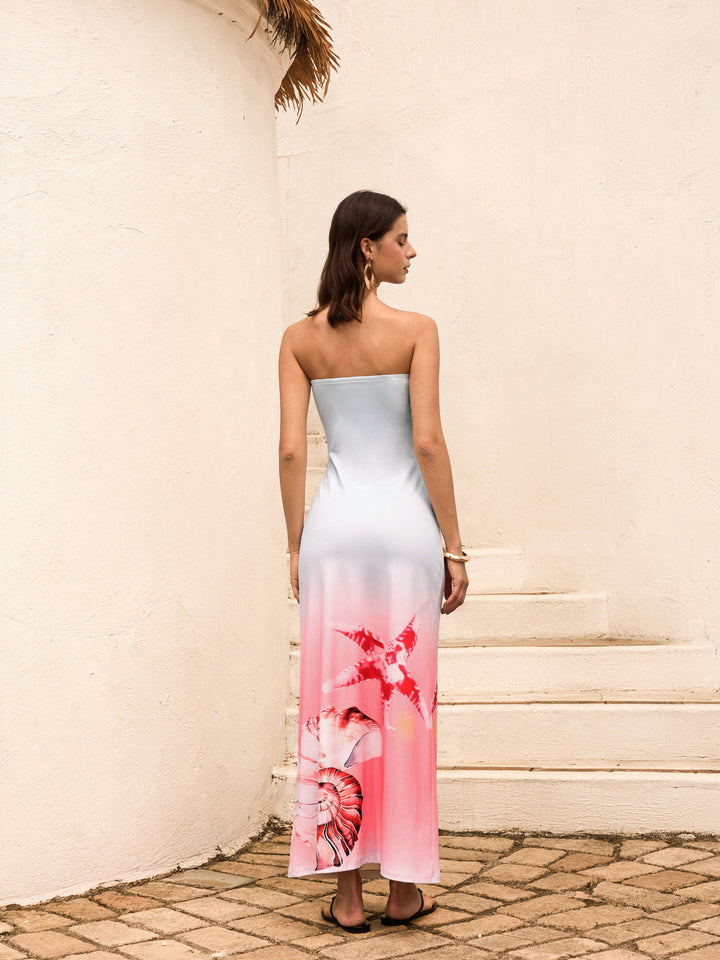 Gekräuseltes Kleid mit Farbverlauf und Neckholder