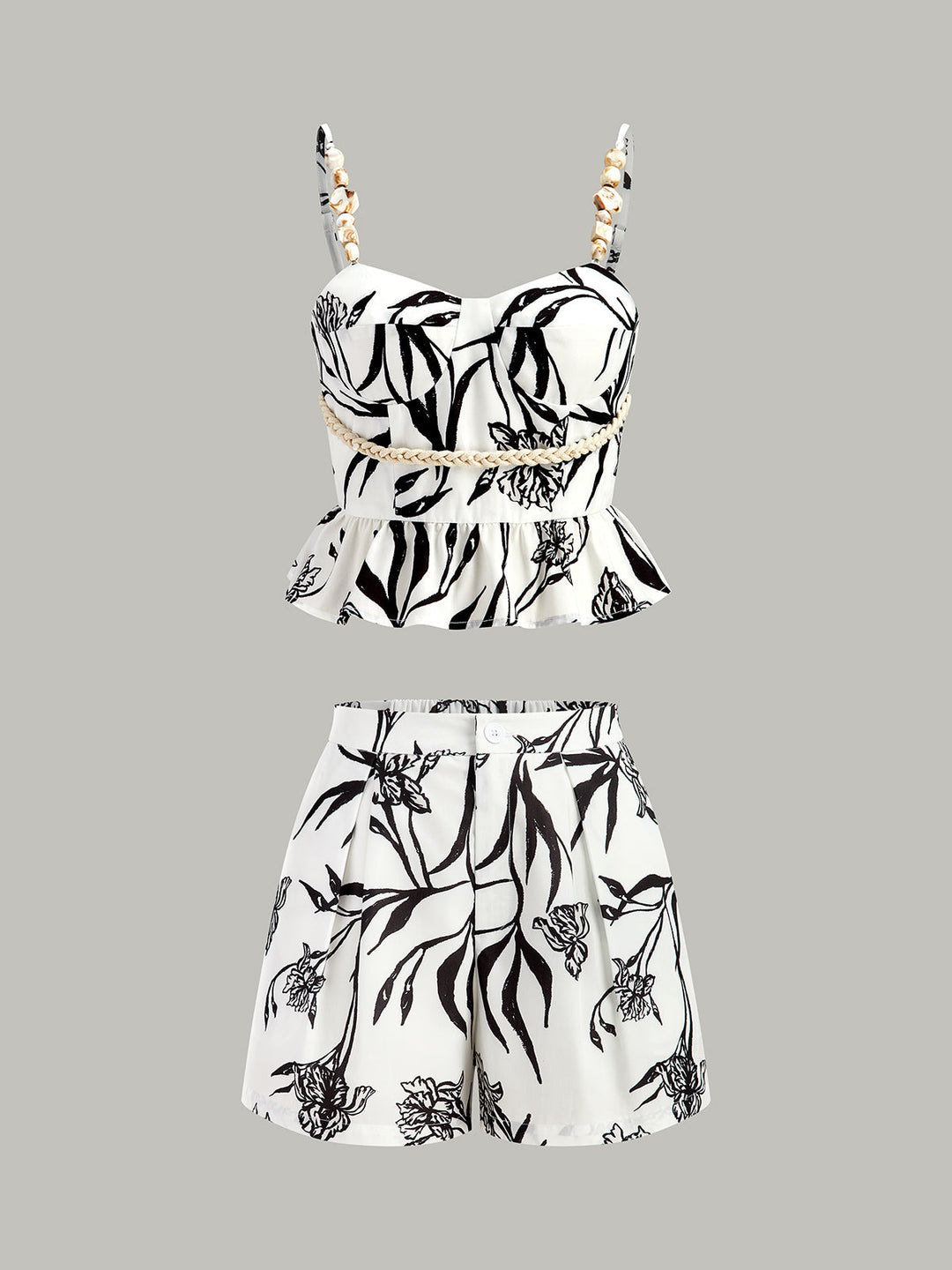 Floral Print Peplum Top Mit Shorts Set