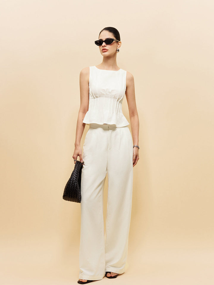 Peplum-Oberteil mit weit geschnittenen Hosen