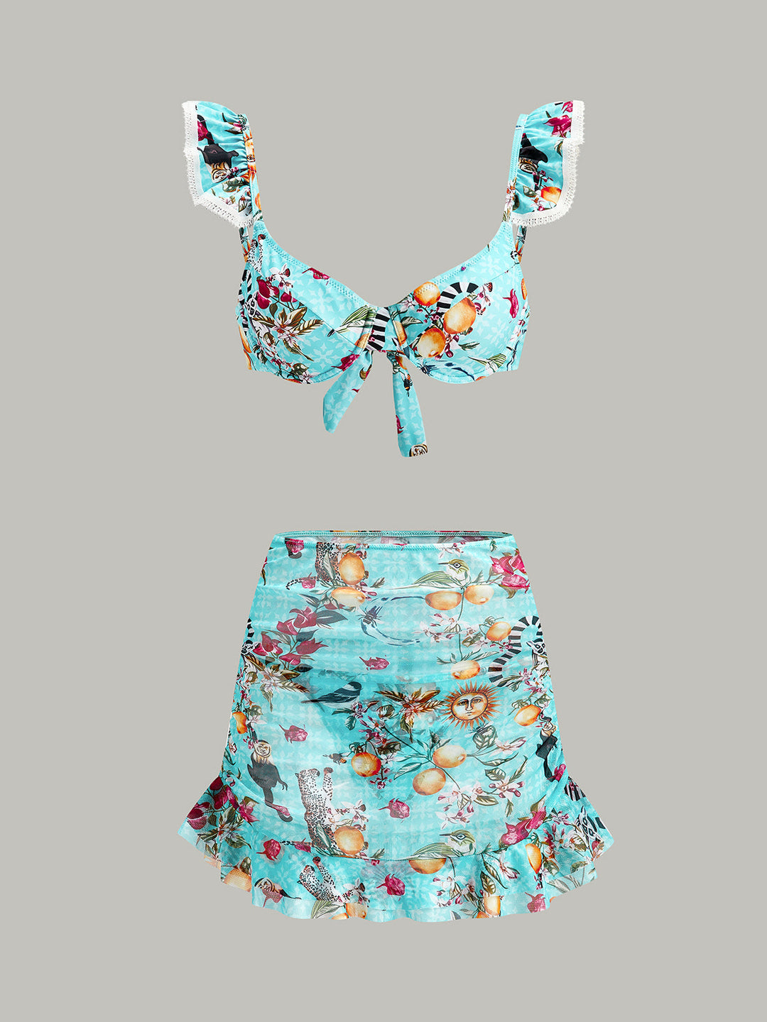 Blumenmuster-Bikini-Set Mit Überziehrock