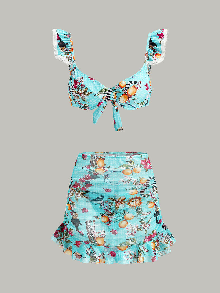 Blumenmuster-Bikini-Set Mit Überziehrock