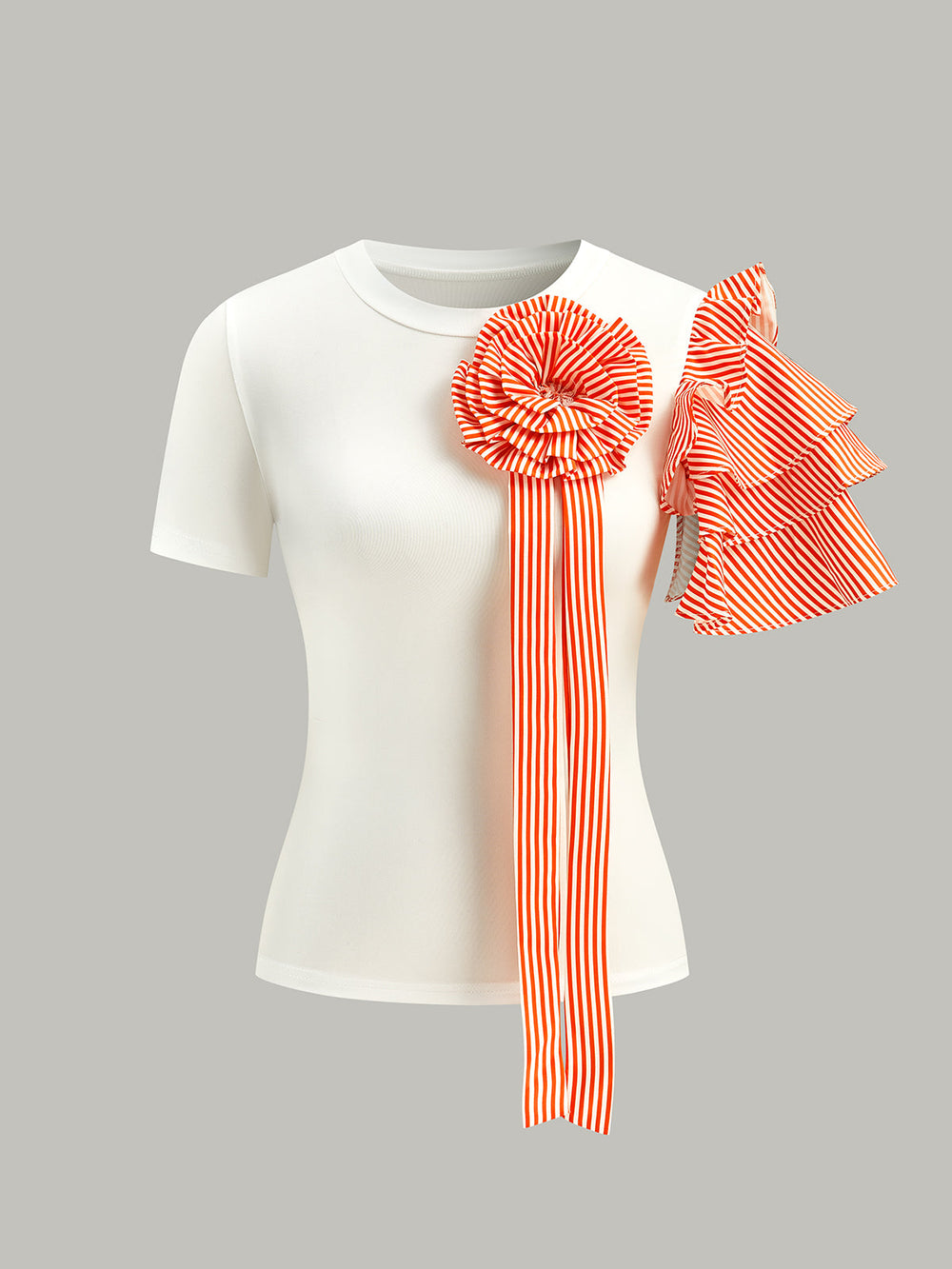 Gestreifte Rosetten-Detail-Oberteil mit Hose Set