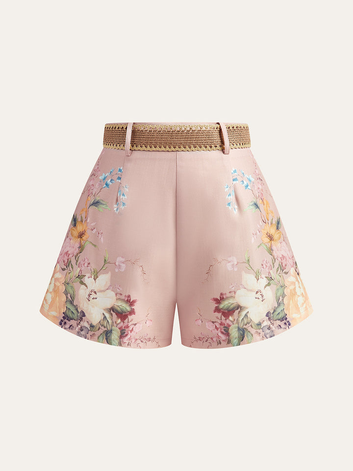 Floraler Gürtelschnitte Shorts