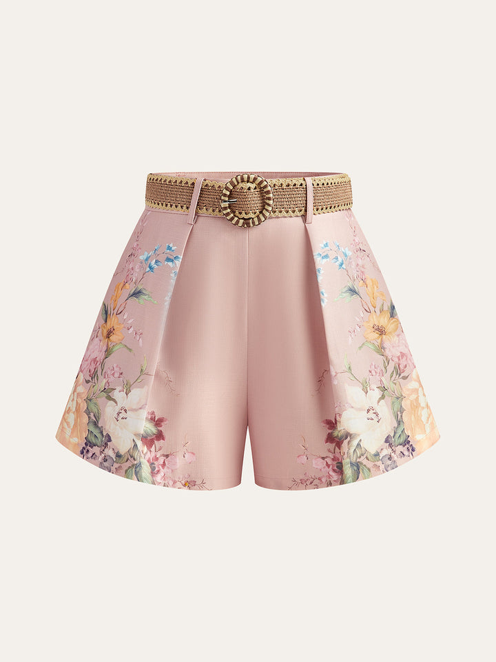 Floraler Gürtelschnitte Shorts