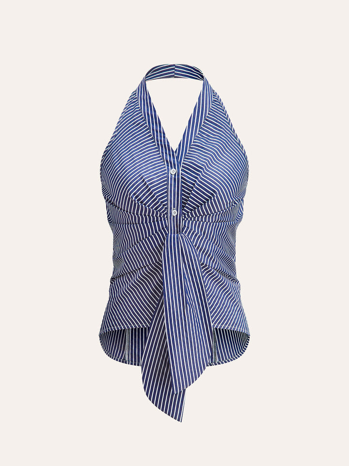 Gestreiftes Neckholder-Top mit Bindeband