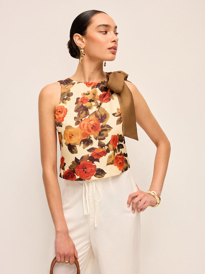 Tanktop mit Blumenprint und Schleifendetail