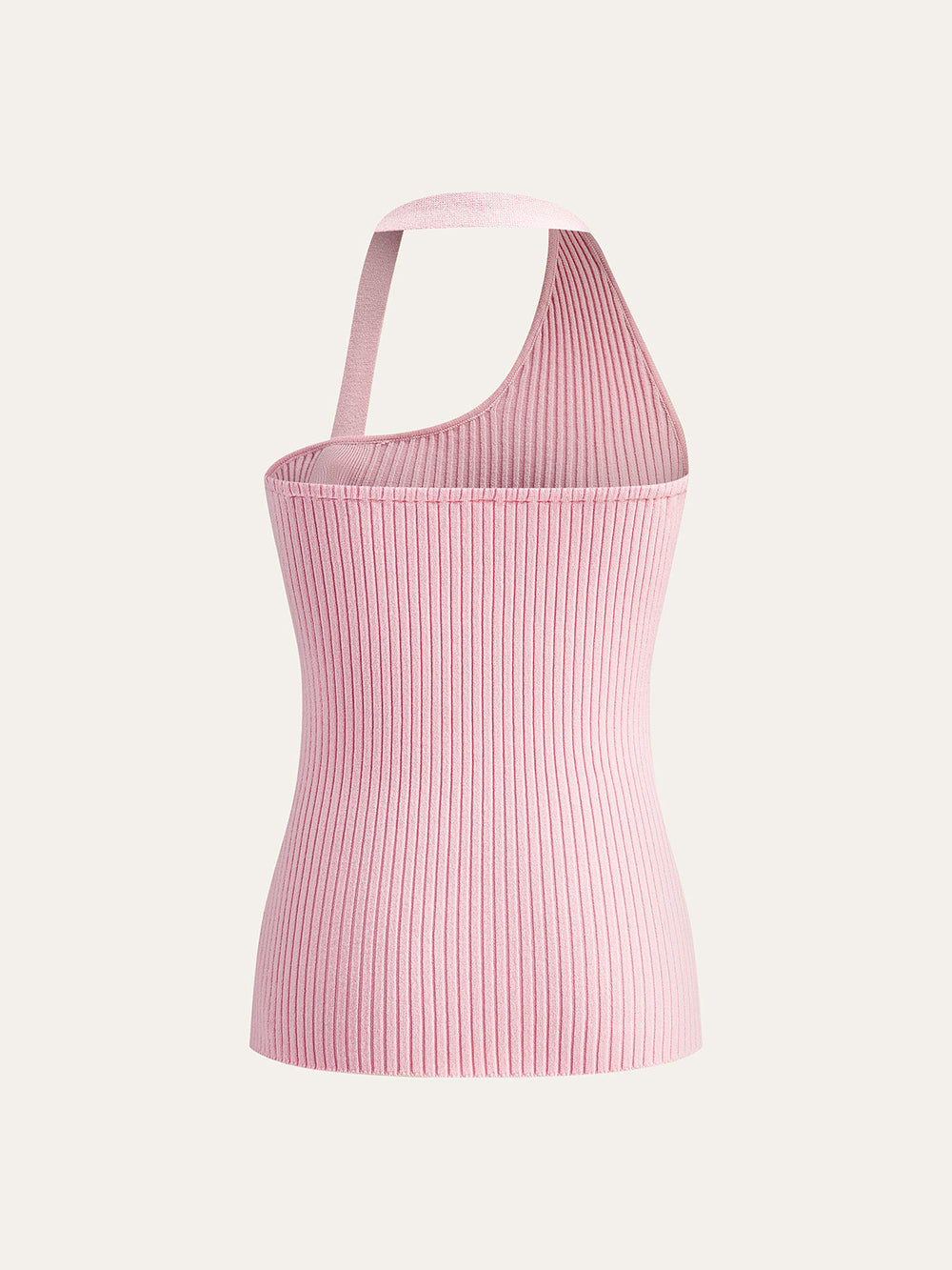 Asymmetrisches Neckholder-Strickoberteil mit Knöpfen