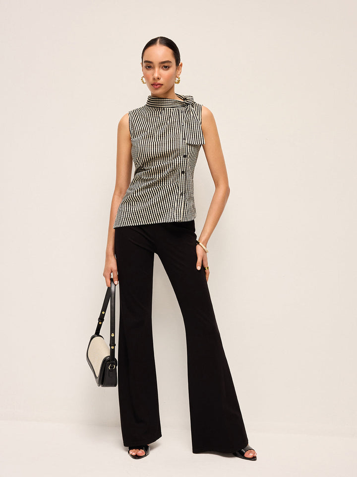 Asymmetric Neck Gingham Button Top