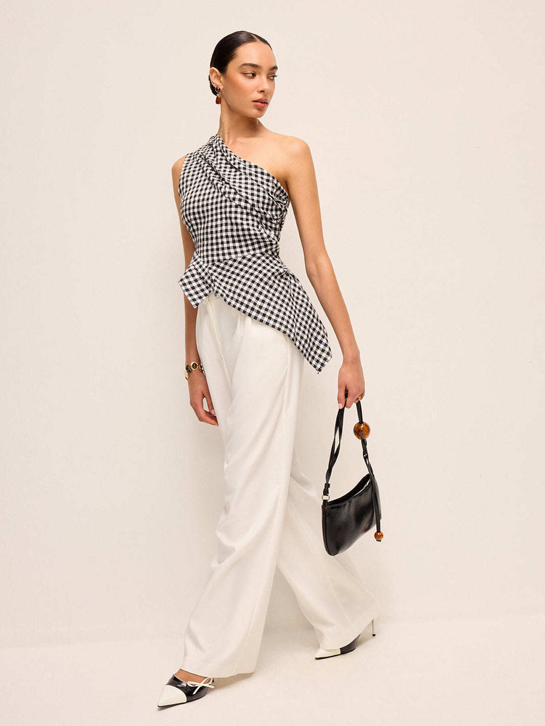 Asymmetrisches Karomuster One-Shoulder-Tanktop